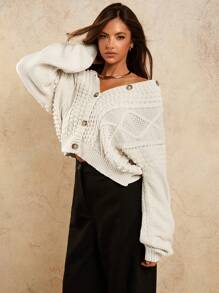 COSMINA Damen Cardigan mit Dropped Shoulder, Langarm, Einreihig, Lässig, Locker, Dünn für Herbst/Winter - Aprikosenfarben - Übersicht 1