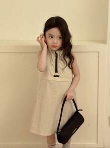DAZY Young Girls Casual Round Neck Sleeveless Street Style Cute Mid-Length Dress - Apricot - View 4