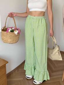 INAWLY Pantalones palazzo informales de pierna ancha a cuadros para mujeres