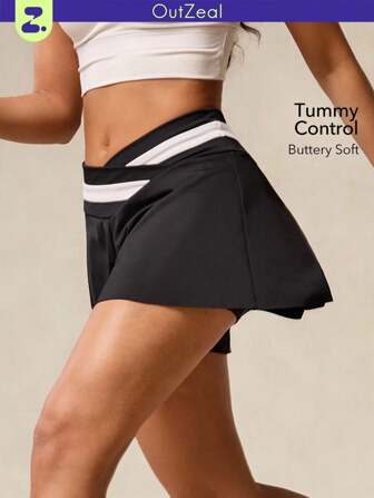 OutZeal Women Tummy Control Sweat Wicking Soft Built-In Shorts Crossover Waist Sports Shorts Workout Tennis