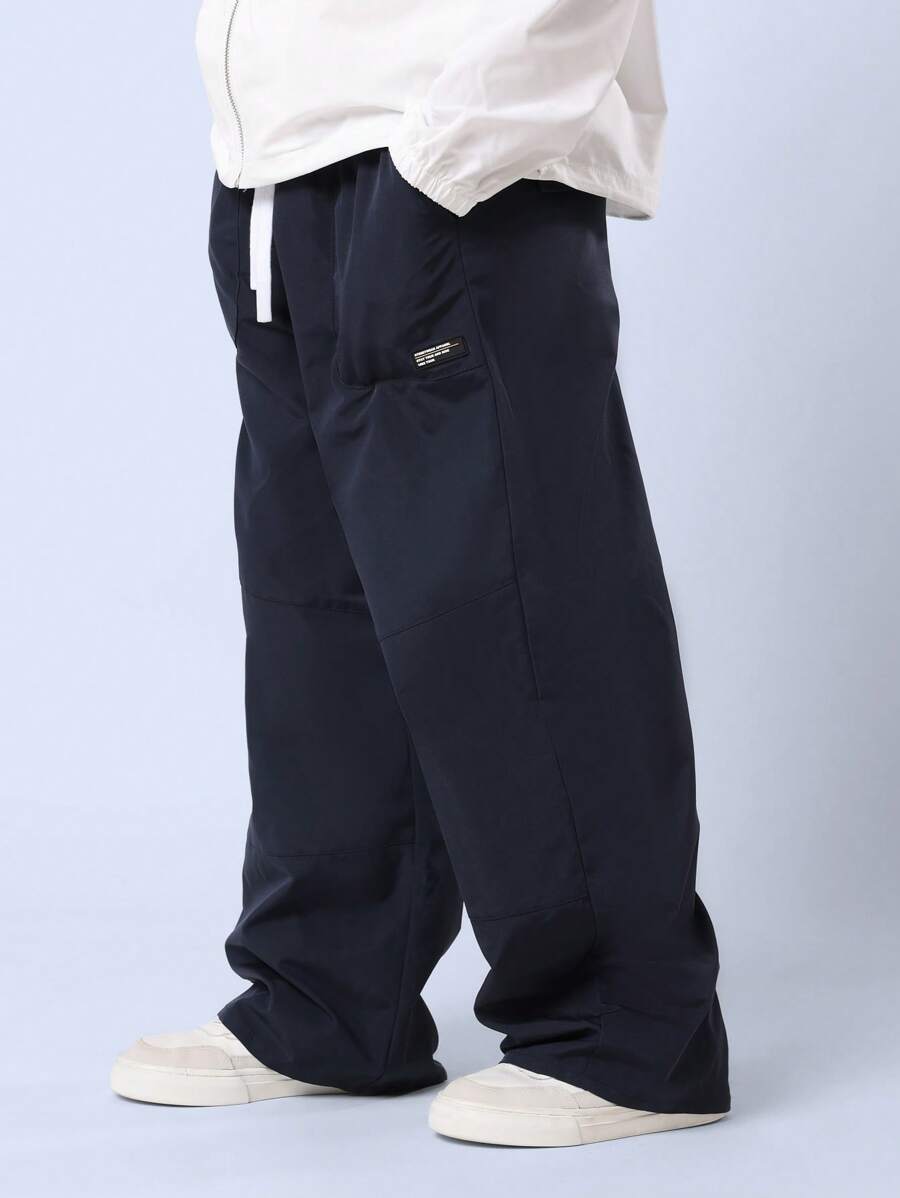 SUMWON Premium Nylon Cargo Trousers Youth Relaxed Wide Leg Pants Fall Winter Streetwear Fashion Full Length Bottoms - Navy Blue - View 1
