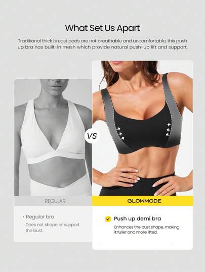 GLOWMODE FeatherFit™ Sculpt Push Up Power Play Compressive Built In Mesh Straps Removable Cups Back Demi Sports BH Medium Impact Running Jogging Workout Gym Training Active Fall view 3
