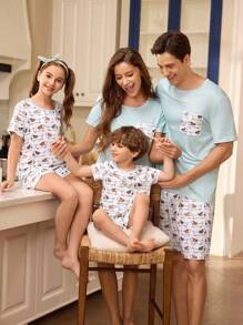 FamilyFrolics Men's Puppy Print Short Sleeve Shorts Pajama Set - Multicolor - View 3