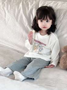 Dazy Kids 女婴卡通印花圆领短袖 T 恤和休闲长裤睡衣套装，幼儿秋季服装