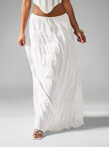 MISSGUIDED Váy Maxi Họa Tiết Nhăn Bohemian Lễ Hội Dây Rút Đồ Đi Biển Đồ Mặc Nghỉ Mát Đầm Xòe Co Giãn Eo Mùa Hè Xuân Dài Đến Mắt Cá Chân Đồ Mặc Đi Nghỉ - trắng - Xem 6