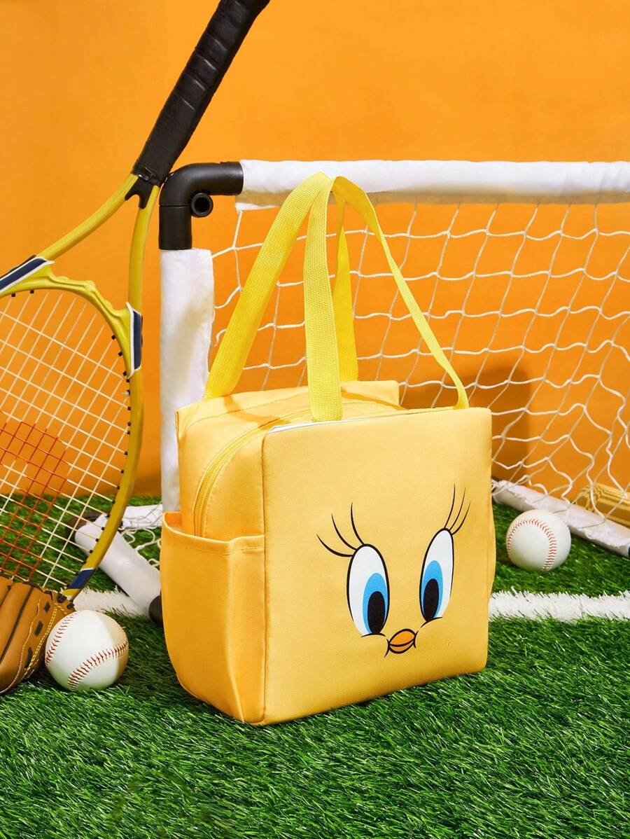 LOONEY TUNES X SHEIN Cute Cartoon Lunch Bag, Large Capacity Water-Resistant Lunch Box Bag For School Students, Travel & Picnic - Yellow - View 1