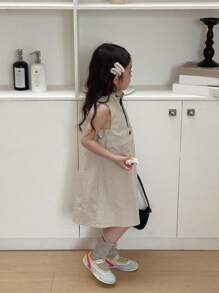 DAZY Young Girls Casual Round Neck Sleeveless Street Style Cute Mid-Length Dress - Apricot - View 5