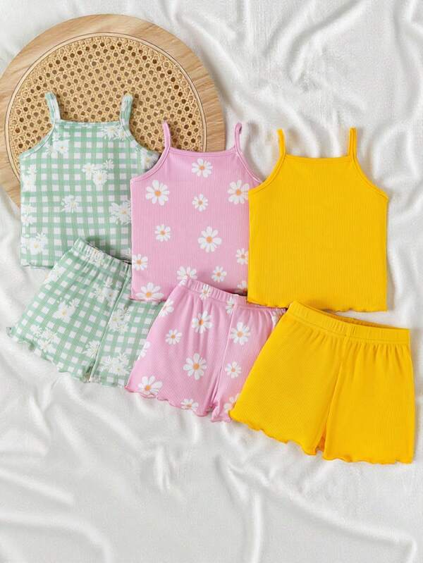 SHEIN Vintaside Kids Conjunto de shorts de alça fofos e versáteis para bebês meninas, conjunto de várias peças