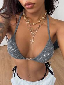 Coolane 女士夏季 Y2K 音乐节闪亮背心 - 灰色 - 查看 6