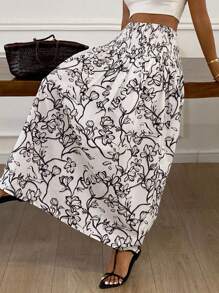 Livesso Saia Floral Ditsy Evasê, Saia Casual de Verão para Férias, Looks Boho de Férias para Mulheres - Preto - Visão 6