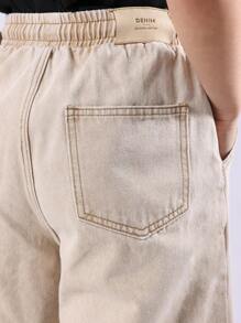 SUMWON Denim Shorts mit Gummizug Bermuda-Stil Originalausgabe, Jugendliche Lässig, elastischer Bund, Sommer, Baumwolle, Frühling, Unterbekleidung, Schulferien, Außenbereich, Komfortkleidung