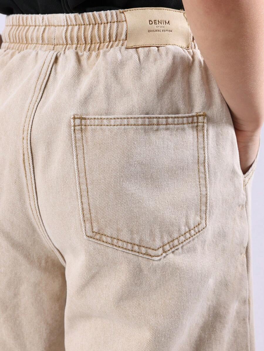 SUMWON Denim Shorts mit Gummizug Bermuda-Stil Originalausgabe, Jugendliche Lässig, elastischer Bund, Sommer, Baumwolle, Frühling, Unterbekleidung, Schulferien, Außenbereich, Komfortkleidung