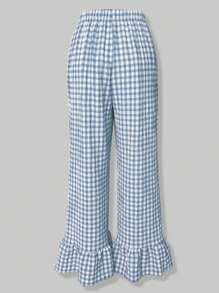 INAWLY Women's Plaid Wide Leg Loose Casual Pants, Versatile Fall Cloth For Women - Blue - View 4