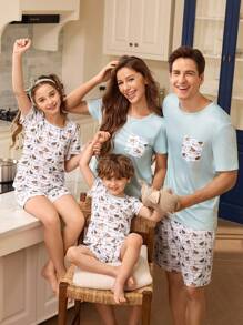 FamilyFrolics Men's Puppy Print Short Sleeve Shorts Pajama Set - Multicolor - View 1
