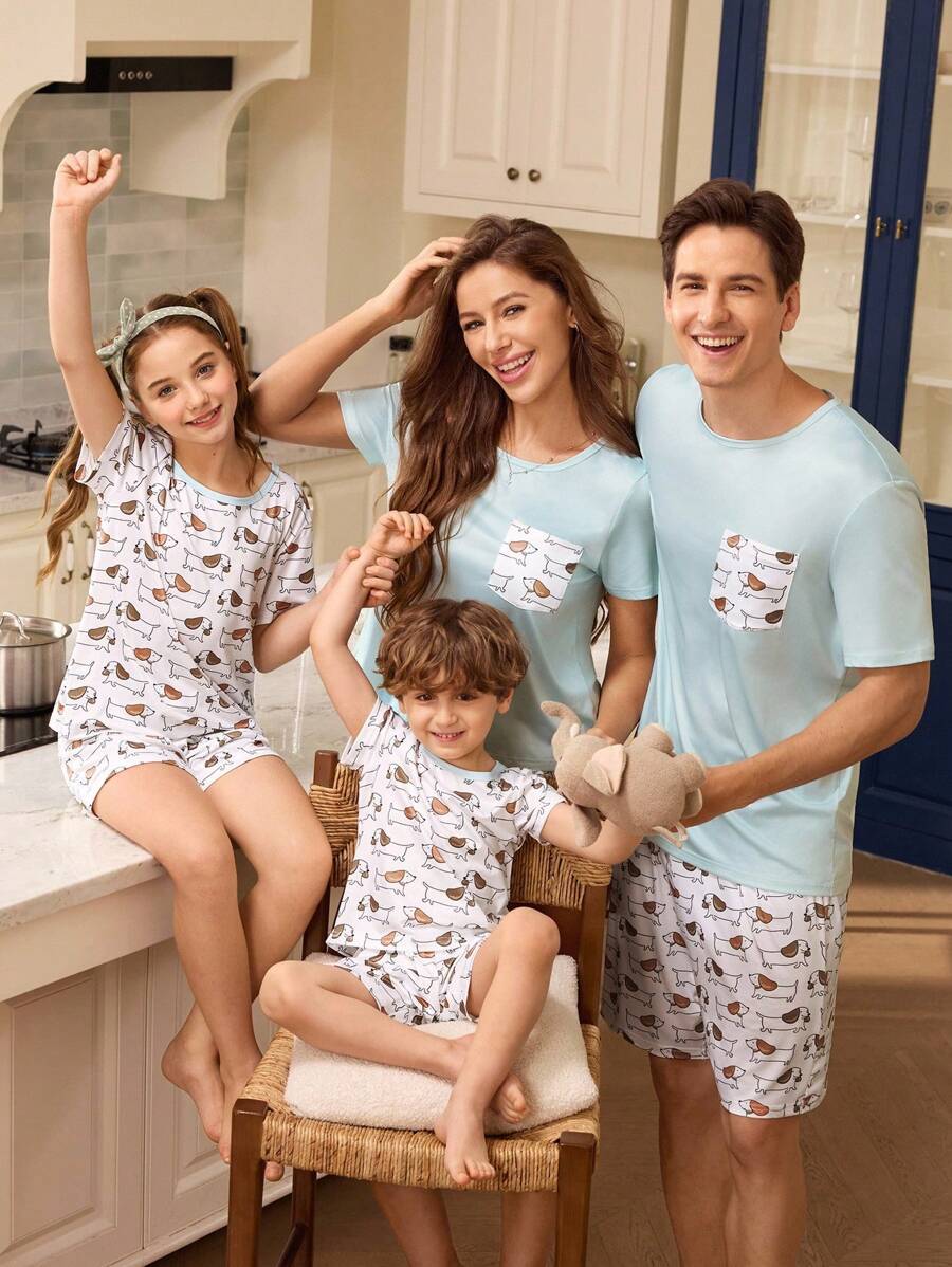FamilyFrolics Men's Puppy Print Short Sleeve Shorts Pajama Set - Multicolor - View 1