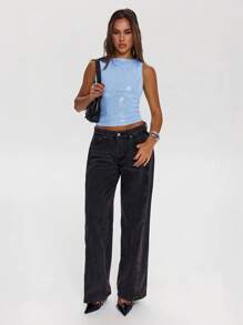 SHEIN BAE 女士夏季无袖修身亮片上衣，适合音乐节、夜间外出和派对 - 淺藍色 - 查看 4