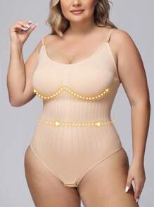 Plus Size Seamless One-Piece Tummy Control Shapewear - Apricot - View 5