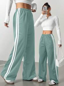 SHEIN 青少年女孩休闲针织丝带宽松运动裤 - 薄荷綠 - 查看 10