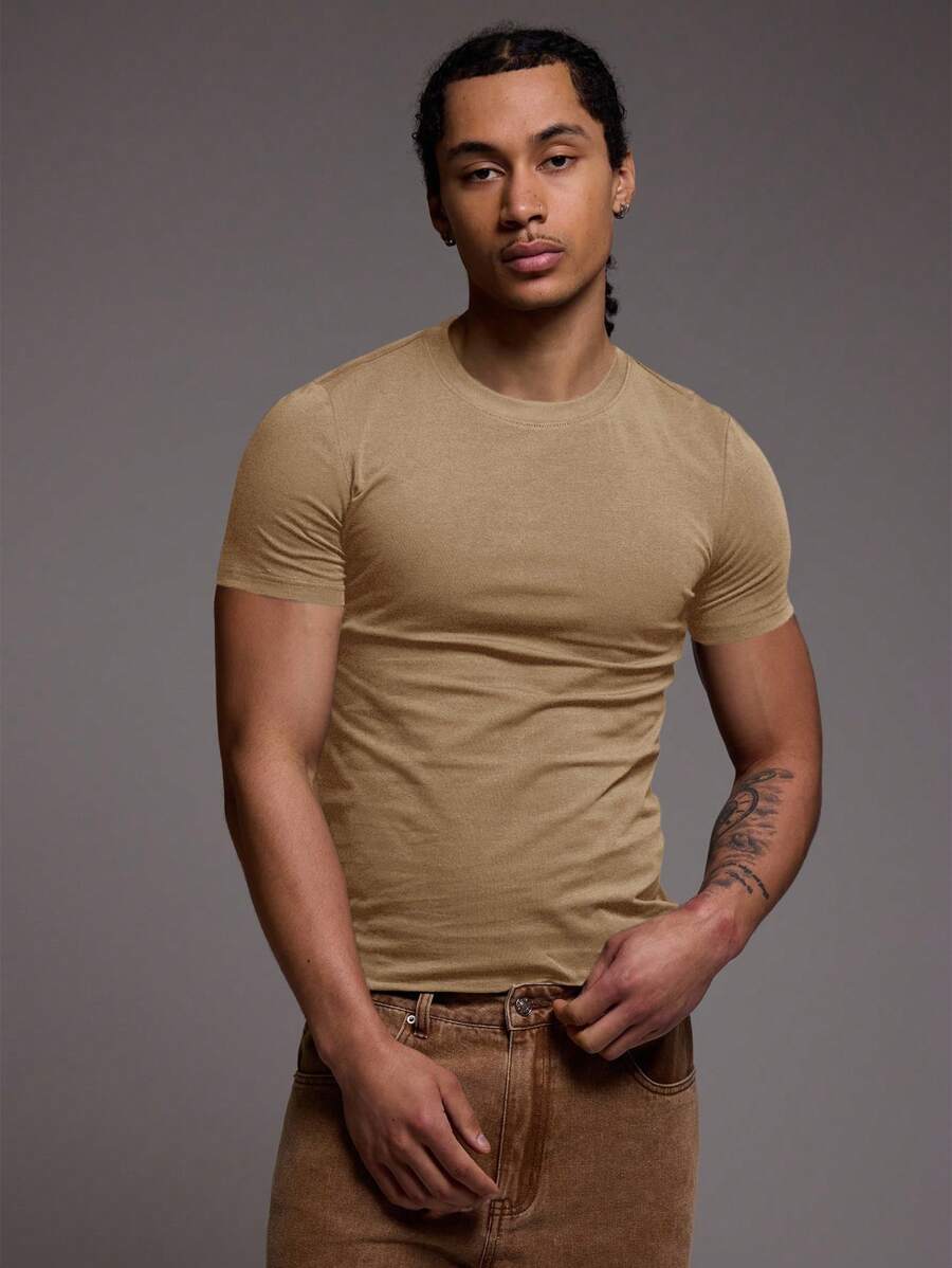 Musero Herren Slim Fit anliegendes Kurzarm T-Shirt, Herbst Winter Basis Kapselgarderobe