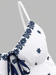 SHEIN MOD Set di 2 pezzi di grandi dimensioni con stampa a posizionamento blu e bianco, adatto per vacanze estive - Blu e Bianco - Visualizzare 3