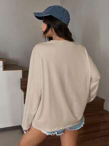 SHEIN EZwear Summer Solid Bow Decorated Cropped Slim Fit T-Shirt - Khaki - View 2