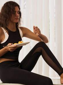 Menodora SHEIN Sport Movishi Quick Dry & Cooling Fabric Women's Plain Knit Skinny Yoga Pants - Black - View 7