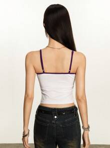 Rina Fox Women's Casual Cat Letter Print Bow Decor Cami Top, Summer - White - View 3