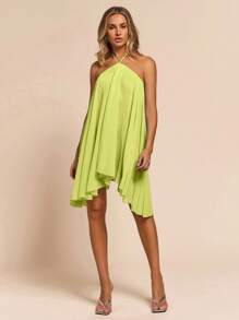 Glamine Vestido de verano con diseño asimétrico y escote en la espalda para mujer, de estilo casual y sexy para la playa y vacaciones, de unicolor