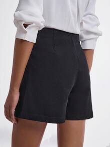 Daynim 女式休闲黑色侧扣牛仔短裤 - 黑色 - 查看 3