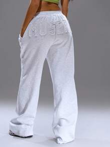 MUSERA 做旧阔腿宽松慢跑裤，舒适可爱休闲百搭，适合秋季、日常穿着，圣诞节、居家休闲、感恩节、春季皆宜。 - 灰色 - 查看 4