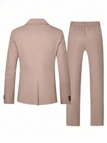 Manfinity Mode 男士简约通勤商务衬衫领西装套装 - 藕粉色 - 查看 2