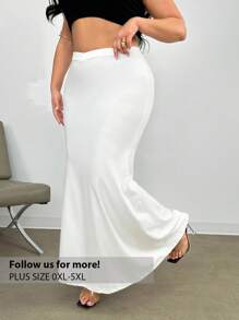 Firerie Plus Size Elegant Office Commute High Street Personalized Occasion Maxi Skirt, Wedding Season, Romantic Date, Music Festival, Dinner Party, V-Neck, Bodycon Fit, Solid White, For Back To School - White - View 1