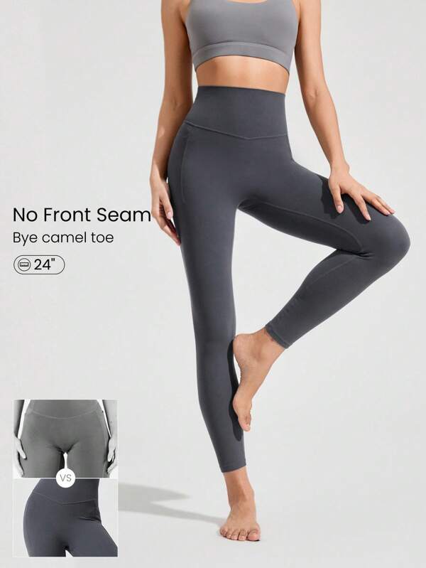 GLOWMODE 24" FeatherFit™ Soft Slay Sweat-Wicking Stretchy No Front Seam Ultra High-Rise Waist Leggings With Side Pockets Low-Impact Yoga Pilates Barre Studio Daily Casual Wear
