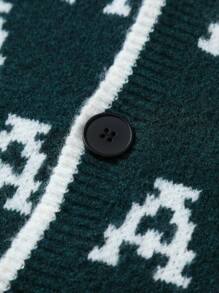 Claim Dot Áo khoác cardigan cài nút phía trước họa tiết chữ cái thường ngày dành cho nam, trở lại trường, mùa thu/đông - Nhiều màu - Xem 3