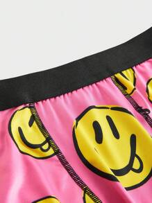 Quần lót Boxer cạp chun in hình nụ cười tương phản màu hồng cho nam - Hồng - Xem 4