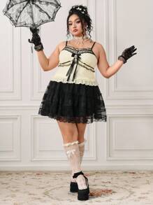 ROMWE EDITION Áo yếm ren tương phản mùa hè cỡ lớn cho nữ thời trang - Màu be - Xem 8