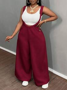 Slaydiva Casual Solid Color Wide Leg Drawstrings, Fashionable Sleeveless Jumpsuit - Burgundy - View 4