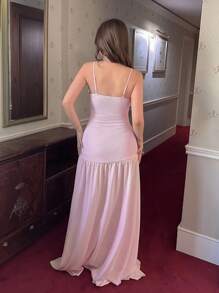 Selianne Vestido elegante y romántico sin mangas y con cintura fruncida en línea A para mujeres - Rosa - Ver 2