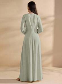 Graceveil Women Crew Neck Long Sleeve Ruched Elegant French Style Dress Fall Cloth For Women - Green - View 2