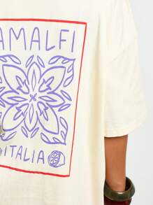 AiiRZ 意大利海滩度假超大 T 恤地中海阿马尔菲海岸夏季节日图案宽松度假休闲 T 恤