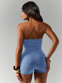 MISSGUIDED Mono sin tirantes de punto acanalado, mono de verano para festivales y fiestas, diseño de frente retorcido, ajustado, bandeau busto - Azul - Ver 2
