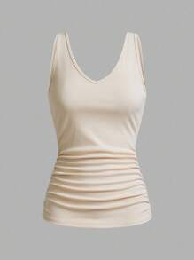 Slaydiva 4pcs V-Neck Rib Knit Camisole Vest For Women, Suitable For Summer Back To School