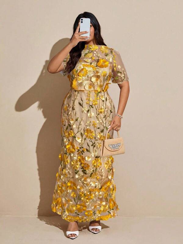Viva Relle Plus Size Floral Print Vacation Bodycon Fish Tail Dress