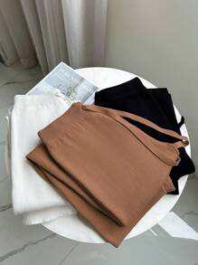 Franclia Quần ống rộng cạp chun co giãn mới cho nữ, quần len dệt kim dày một mảnh kiểu Maillard, áo len dệt kim cho trường đại học - Rỉ Nâu - Xem 6