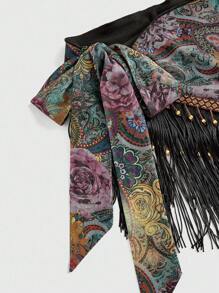 ROMWE Women's Retro Hippie Western Music Festival Beaded Fringe Hem Paisley Print Tie Bikini 2 Pieces Swimsuit Set - Multicolor - View 5