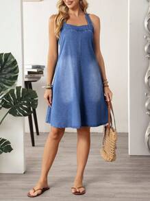 EMERY ROSE Women's Summer Casual Washed Loose Denim Dress