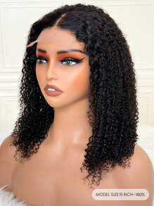 Afro Kinky Curly 4x4 Lace Closure Wig Braziliaanse Remy Human Hair Transparante Lace Closure Wigs Natuurlijke Haarlijn Afro Curly Korte Bob Human Hair Wig 180% Dichtheid 8-16 Inch