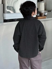 Dazy Kids Plus Size Boys' Polka Dot Loose Casual Turndown Collar Long Sleeve Shirt, Autumn - Black - View 7
