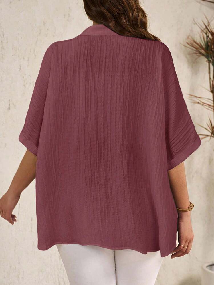 Plus Size Women's Solid Color Batwing Sleeve Single-Breasted Casual Shirt
