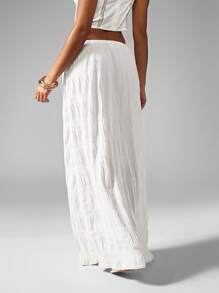 MISSGUIDED Váy Maxi Họa Tiết Nhăn Bohemian Lễ Hội Dây Rút Đồ Đi Biển Đồ Mặc Nghỉ Mát Đầm Xòe Co Giãn Eo Mùa Hè Xuân Dài Đến Mắt Cá Chân Đồ Mặc Đi Nghỉ - trắng - Xem 2